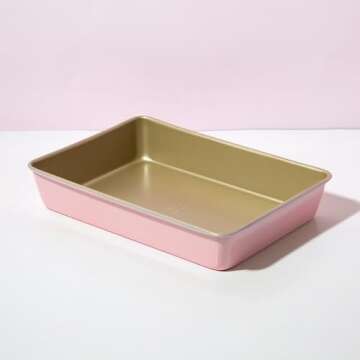 Paris Hilton Nonstick Carbon Steel Bakeware Collection, 13-Inch x 9-Inch Multipurpose Pan, Dishwasher Safe, Made without PFOA and PFAS, Pink Champagne Two-Tone