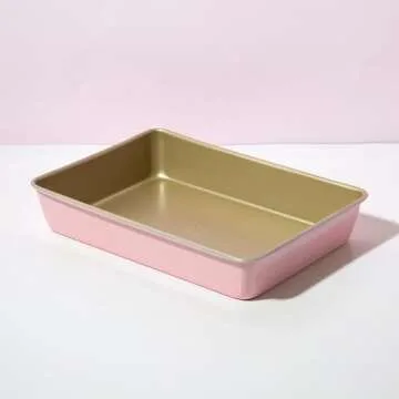 Paris Hilton Nonstick Carbon Steel Bakeware Collection, 13-Inch x 9-Inch Multipurpose Pan, Dishwasher Safe, Made without PFOA and PFAS, Pink Champagne Two-Tone