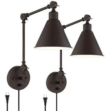 360 Lighting Wray Modern Industrial Vertical Adjustable Swing Arm Plug in Wall Lights Set of 2 Lamps...