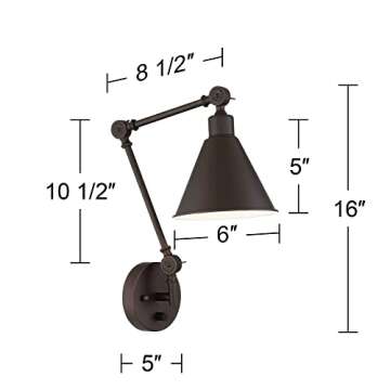 360 Lighting Wray Modern Industrial Vertical Adjustable Swing Arm Plug in Wall Lights Set of 2 Lamps Dark Bronze Light Fixture Up Down Sconce Bedroom Bedside House Reading Living Room Hallway