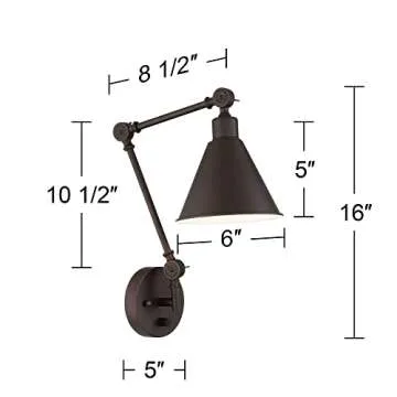 360 Lighting Wray Modern Industrial Vertical Adjustable Swing Arm Plug in Wall Lights Set of 2 Lamps Dark Bronze Light Fixture Up Down Sconce Bedroom Bedside House Reading Living Room Hallway