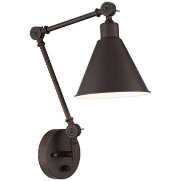 360 Lighting Wray Modern Industrial Vertical Adjustable Swing Arm Plug in Wall Lights Set of 2 Lamps Dark Bronze Light Fixture Up Down Sconce Bedroom Bedside House Reading Living Room Hallway