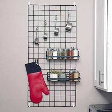 Wire Hanging Wall Grid - Black - Home Decor - Office Storage and Organizer - Polaroid Photogrid - Metal Plant Hanging - Minimalistic Aesthetic - Desk Decorations - Hanging Hooks Included - Bonus Clips