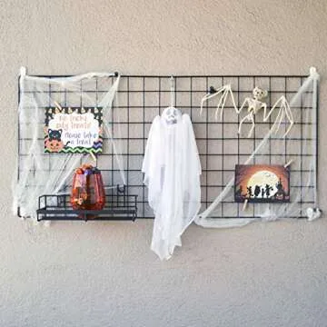 Wire Hanging Wall Grid - Black - Home Decor - Office Storage and Organizer - Polaroid Photogrid - Metal Plant Hanging - Minimalistic Aesthetic - Desk Decorations - Hanging Hooks Included - Bonus Clips