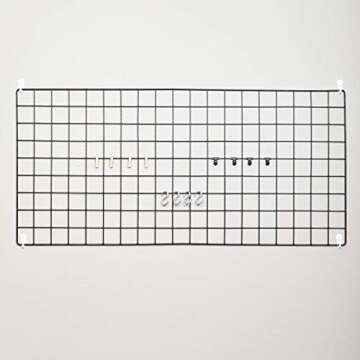 Wire Hanging Wall Grid - Black - Home Decor - Office Storage and Organizer - Polaroid Photogrid - Metal Plant Hanging - Minimalistic Aesthetic - Desk Decorations - Hanging Hooks Included - Bonus Clips