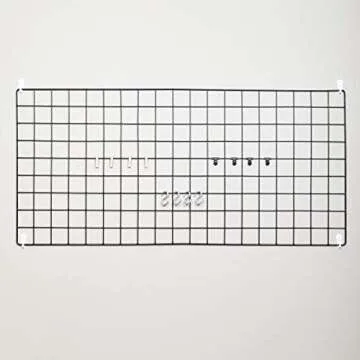 Wire Hanging Wall Grid - Black - Home Decor - Office Storage and Organizer - Polaroid Photogrid - Metal Plant Hanging - Minimalistic Aesthetic - Desk Decorations - Hanging Hooks Included - Bonus Clips
