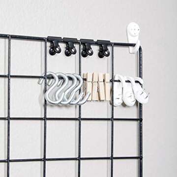 Wire Hanging Wall Grid - Black - Home Decor - Office Storage and Organizer - Polaroid Photogrid - Metal Plant Hanging - Minimalistic Aesthetic - Desk Decorations - Hanging Hooks Included - Bonus Clips