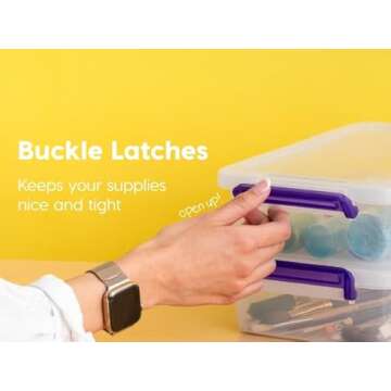 IRIS USA Plastic Storage Bins with Lids 6 Qt. Craft Organizers and Storage, Art Supply Storage Organizer, Arts and Crafts Organizer, Stackable and Secure Latch, Clear/Violet - 6 Pack