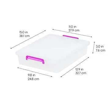 IRIS USA Plastic Storage Bins with Lids 6 Qt. Craft Organizers and Storage, Art Supply Storage Organizer, Arts and Crafts Organizer, Stackable and Secure Latch, Clear/Violet - 6 Pack