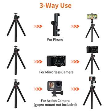 UURig Camera Tripod, Mini Flexible Stand with Hidden Phone Holder w Cold Shoe Mount, 1/4'' Screw for Magic Arm, Universal for iPhone 13 12 Pro Max XS Max X 8 Samsung Canon Nikon Sony Cameras