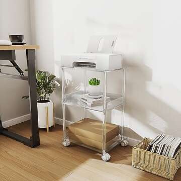 HMYHUM Acrylic Printer Stand, 3 Tier Clear Printer Cart with Lockable Wheels, Multifunctional Printe...
