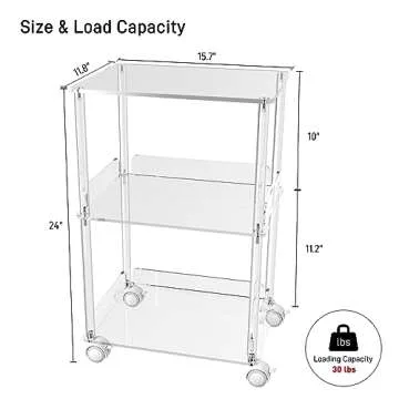 HMYHUM Acrylic Printer Stand, 3 Tier Clear Printer Cart with Lockable Wheels, Multifunctional Printer Table for Office & Home, Modern, 15.7" L x 11.8" W x 24" H
