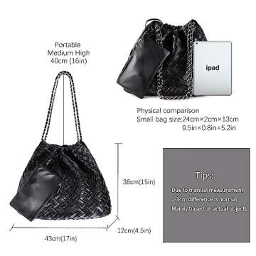 SHARPAD Woven Tote Bag for Women Purse: Large Capabilities Travel Totes - Soft Leather Shoulder Handbags（black）