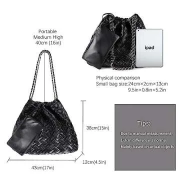 SHARPAD Woven Tote Bag for Women Purse: Large Capabilities Travel Totes - Soft Leather Shoulder Handbags（black）