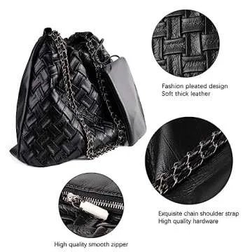 SHARPAD Woven Tote Bag for Women Purse: Large Capabilities Travel Totes - Soft Leather Shoulder Handbags（black）