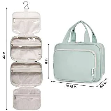 Narwey Hanging Toiletry Bag for Women Travel Makeup Bag Organizer Toiletries Bag for Travel Size Essentials Accessories Cosmetics (Mint Green (Medium))