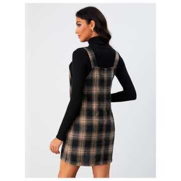 Milumia Women's Plaid V Neck Pinafore Overall Short Dress Losse Mini Jumper Dress with Pockets Multicolor Small