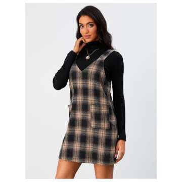 Milumia Women's Plaid V Neck Pinafore Overall Short Dress Losse Mini Jumper Dress with Pockets Multicolor Small