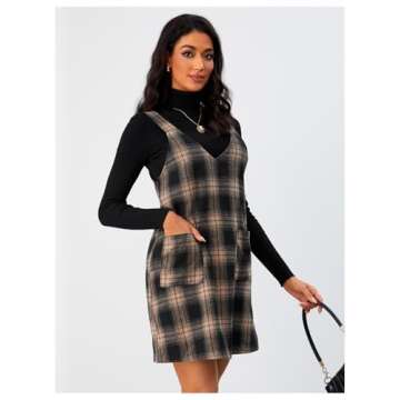 Milumia Women's Plaid V Neck Pinafore Overall Short Dress Losse Mini Jumper Dress with Pockets Multicolor Small