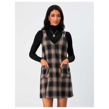 Milumia Women's Plaid V Neck Pinafore Overall Short Dress Losse Mini Jumper Dress with Pockets Multicolor Small