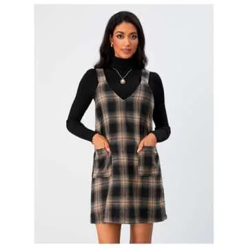 Milumia Women's Plaid V Neck Pinafore Overall Short Dress Losse Mini Jumper Dress with Pockets Multicolor Small