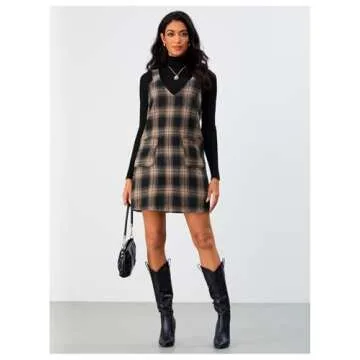 Milumia Women's Plaid V Neck Pinafore Overall Short Dress Losse Mini Jumper Dress with Pockets Multicolor Small