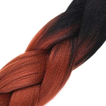RAYIIS 6 Packs Ombre Braiding Hair Synthetic Braiding Hair Extensions 24 inches Black-Red Brown