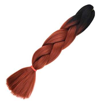 RAYIIS 6 Packs Ombre Braiding Hair Synthetic Braiding Hair Extensions 24 inches Black-Red Brown