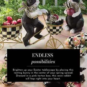 MACKENZIE-CHILDS Bunny Figurine, Rabbit Figurine Decoration for Spring, Resting, Courtly Check