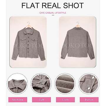 Dokotoo Womens Ladies Winter Autumn Fashion Oversized Long Sleeve Corduroy Jackets for Women Fashion Button Up Shacket Short Raw Hem Coats Outerwear with Pockets M Dark Khaki