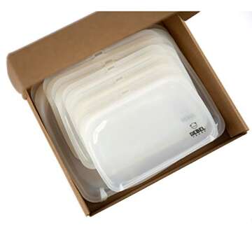 REBEL FRESH Reusable Food-Grade Silicone Storage Bags, Dishwasher, Microwave, Sous Vide, Freezer and Oven Safe. 6 Pcs. Ziplock Bags. Kitchen Storage Solution. White