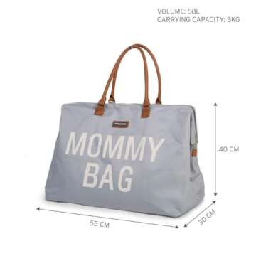Childhome The Original Mommy Bag, Large Baby Diaper Bag, Mommy Hospital Bag, Large Tote Bag, Mommy Travel Bag, Baby Bag Tote, Pregnancy Must Haves (Grey)