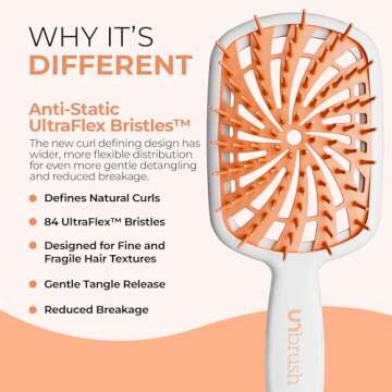 FHI Heat UNbrush Plus — Curly Hair Brush for Gentle & Effective Detangling on Wet or Dry Fragile Hair Types — Detangler Brush w/ 84 UltraFlex Bristles, Ultra-light, Vented, Anti Static Hairbrush
