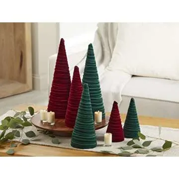 Set of 3 Burgundy Velvet Cones for Elegant Winter Decor