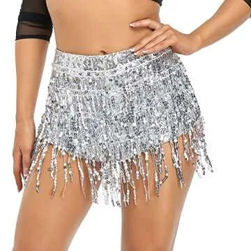 Women's Sequins Tassel Skirts Shorts Rave Festival Bottoms Silver