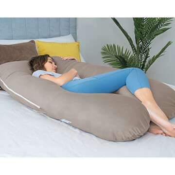 QUEEN ROSE Cooling Pregnancy Pillows, Maternity Pillow for Sleeping, 55in U Shaped Body Pillow for Pregnant Support, with Removable Silky Cover, Beige