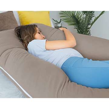 QUEEN ROSE Cooling Pregnancy Pillows, Maternity Pillow for Sleeping, 55in U Shaped Body Pillow for Pregnant Support, with Removable Silky Cover, Beige