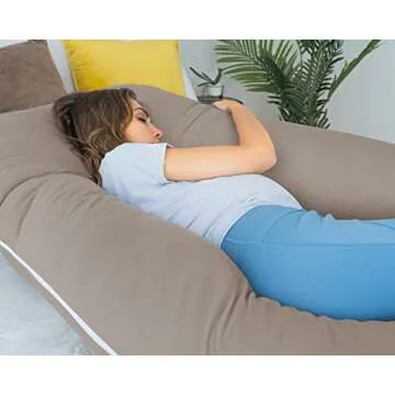 QUEEN ROSE Cooling Pregnancy Pillows, Maternity Pillow for Sleeping, 55in U Shaped Body Pillow for Pregnant Support, with Removable Silky Cover, Beige