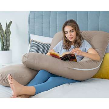 QUEEN ROSE Cooling Pregnancy Pillows, Maternity Pillow for Sleeping, 55in U Shaped Body Pillow for Pregnant Support, with Removable Silky Cover, Beige