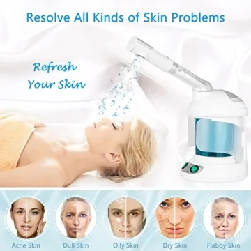 RICANK Facial Steamer Warm Mist Face Steamer Professional Hot Mist Moisturizing Nano Ionic Table Top Mini Steamer Spa 360° Rotatable Hydration System Sprayer Hydration Use at Home Sauna Spa or Salon