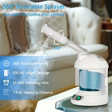 RICANK Facial Steamer Warm Mist Face Steamer Professional Hot Mist Moisturizing Nano Ionic Table Top Mini Steamer Spa 360° Rotatable Hydration System Sprayer Hydration Use at Home Sauna Spa or Salon