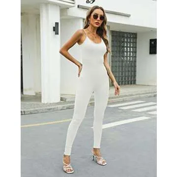 Amilia Womens Spaghetti Strap Bodycon Tank One Piece Jumpsuits Rompers Playsuit (M, White)