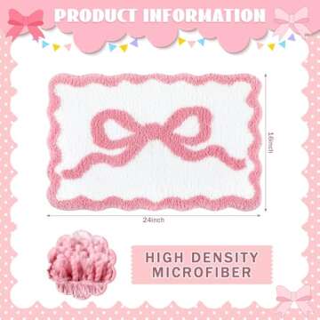 Tinideya Scalloped Bow Bathroom Mat Non Slip Coquette Bow Rug Cute Aesthetic Scallop Carpet Preppy R...