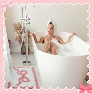 Tinideya Cute Scalloped Bow Bath Mat for Trendy Decor