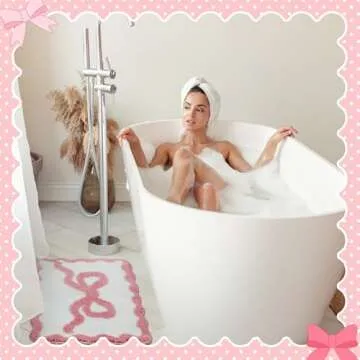 Tinideya Cute Scalloped Bow Bath Mat for Trendy Decor