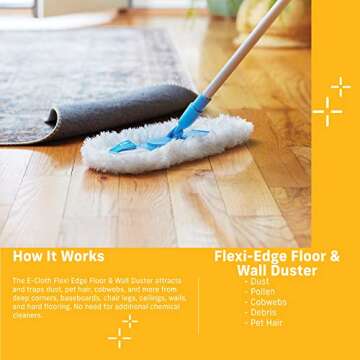 E-Cloth Flexi-Edge Floor & Wall Duster, Reusable Dusting Mop for Floor Cleaning, Floor Cleaner Ideal...