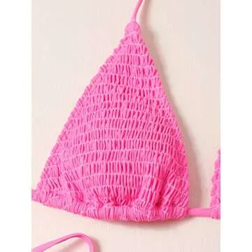 SweatyRocks Women's Halter Neck Tie Side Bikini Swimsuits 2 Piece Triangle Bathing Suit Hot Pink L