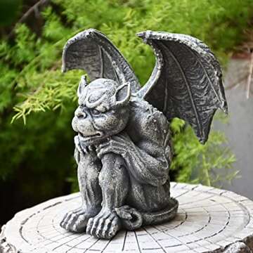 OwMell Gargoyle Statue Garden Guardian Sculpture Figurine Gothic Indoor Outdoor Garden Decor Statue 7 Inch - Sitting