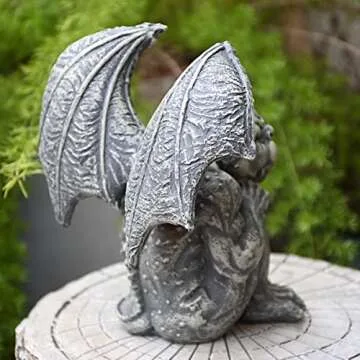 OwMell Gargoyle Statue Garden Guardian Sculpture Figurine Gothic Indoor Outdoor Garden Decor Statue 7 Inch - Sitting
