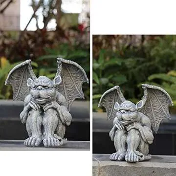 OwMell Gargoyle Statue Garden Guardian Sculpture Figurine Gothic Indoor Outdoor Garden Decor Statue 7 Inch - Sitting